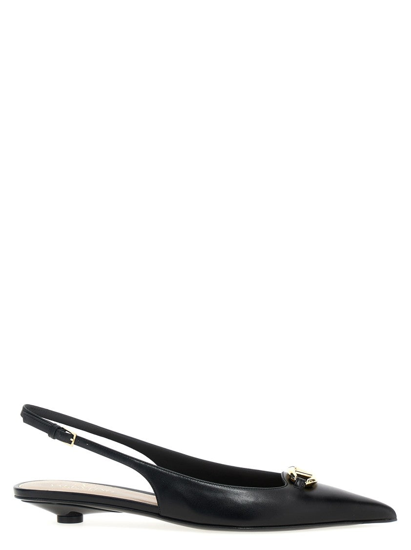Valentino Garavani Leather Slingback Shoes With Gold Vlogo Appliqué