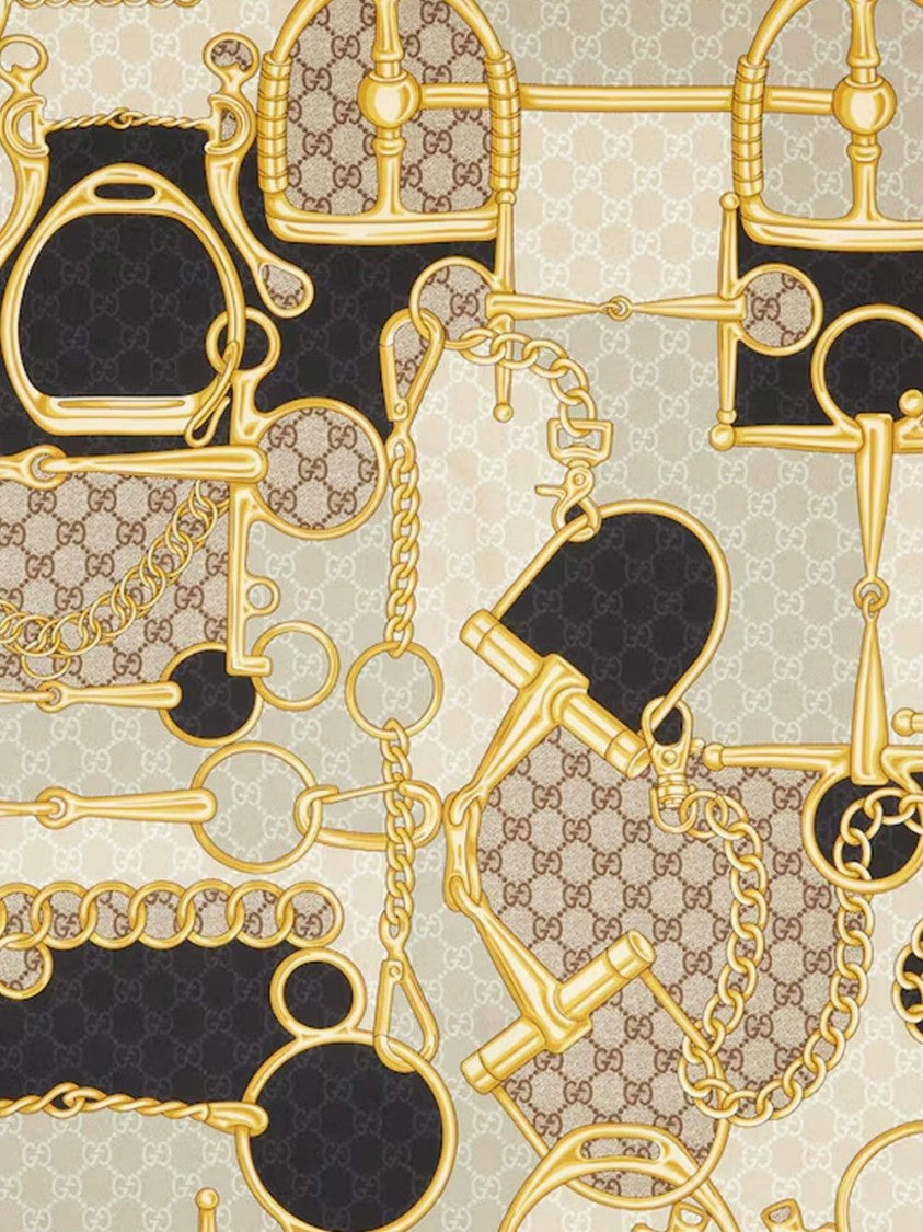 Gucci Black Silk Chain Pattern Scarf