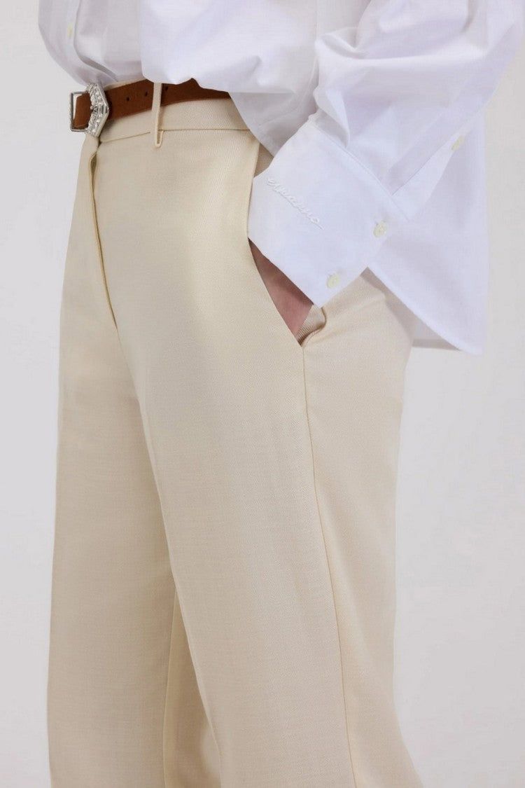 Ermanno Beige Cotton-Blend Straight-Leg Pants