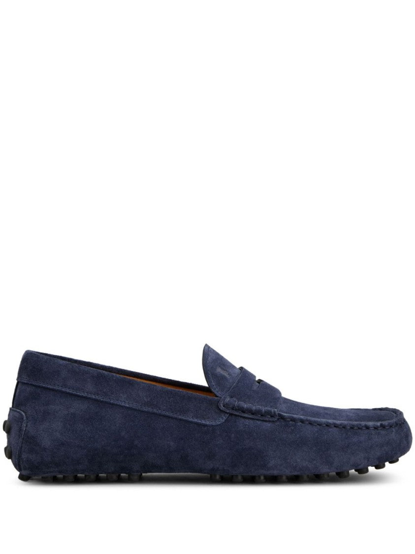 Tod's Blue Calfskin Suede Driving Loafers