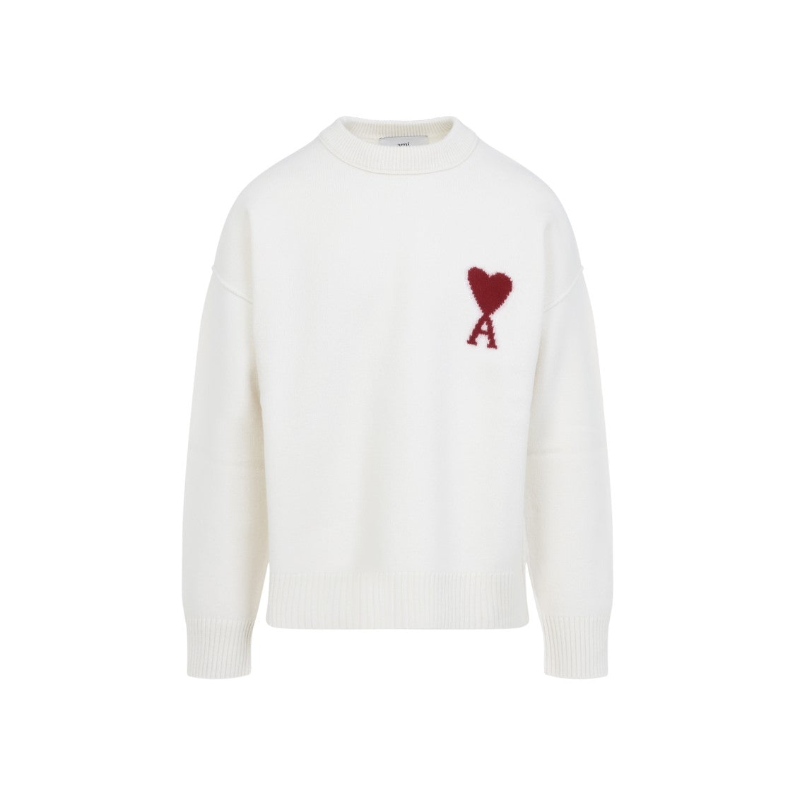 Ami Adc Crewneck Off White And Red Wool Sweater