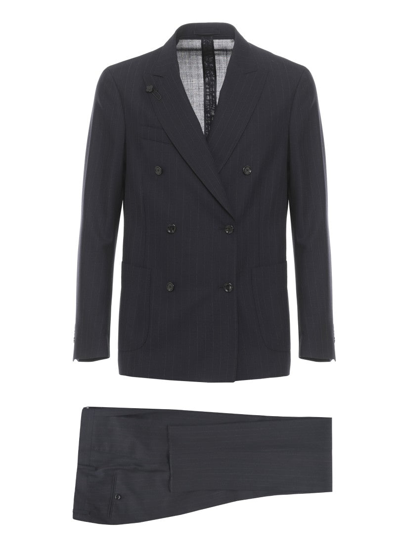 Lardini Blue Wool Pinstriped Suit