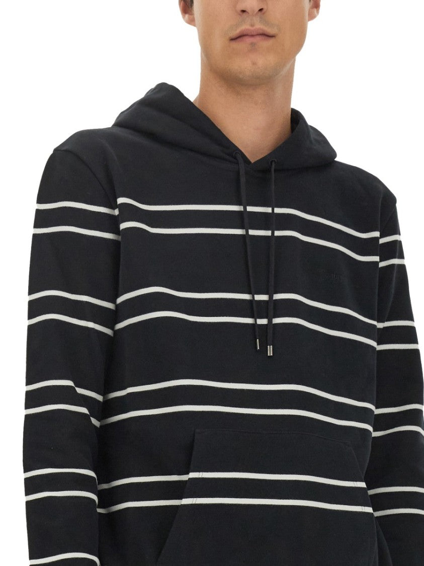 Saint Laurent Horizontal Stripe Black Hoodie With Relaxed Fit