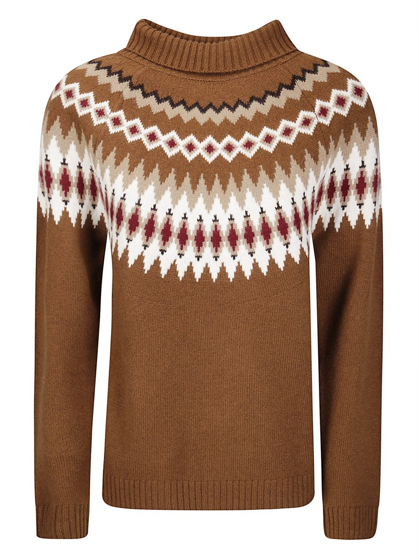 Be You Short-Fit Cashmere Sweater With High Collar And Contrasting Knit Pattern