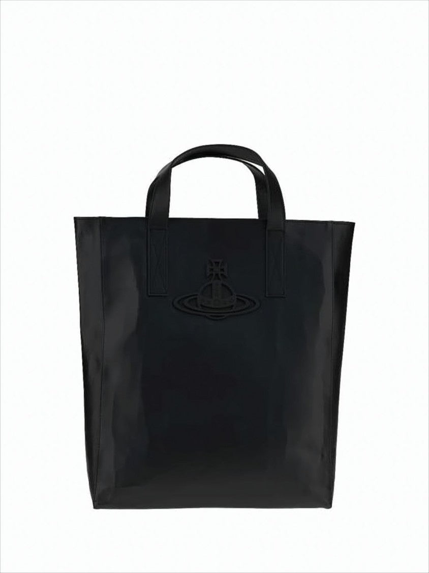 Vivienne Westwood Smooth Black Cowhide Leather Tote Bag