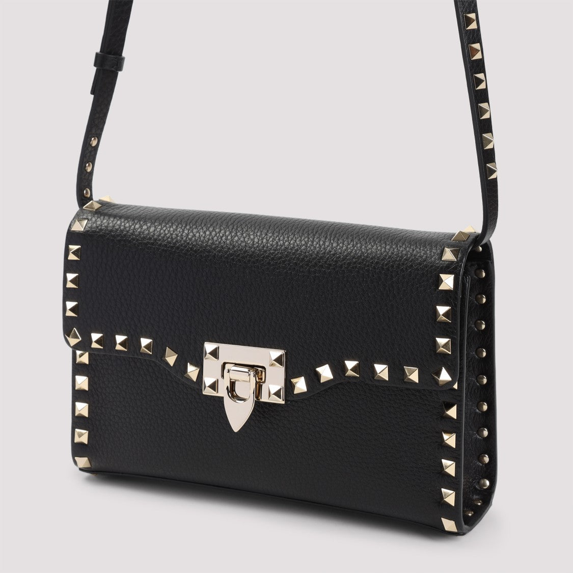 Valentino Leather Shoulder Bag With Metallic Studs And Distinctive Clasp