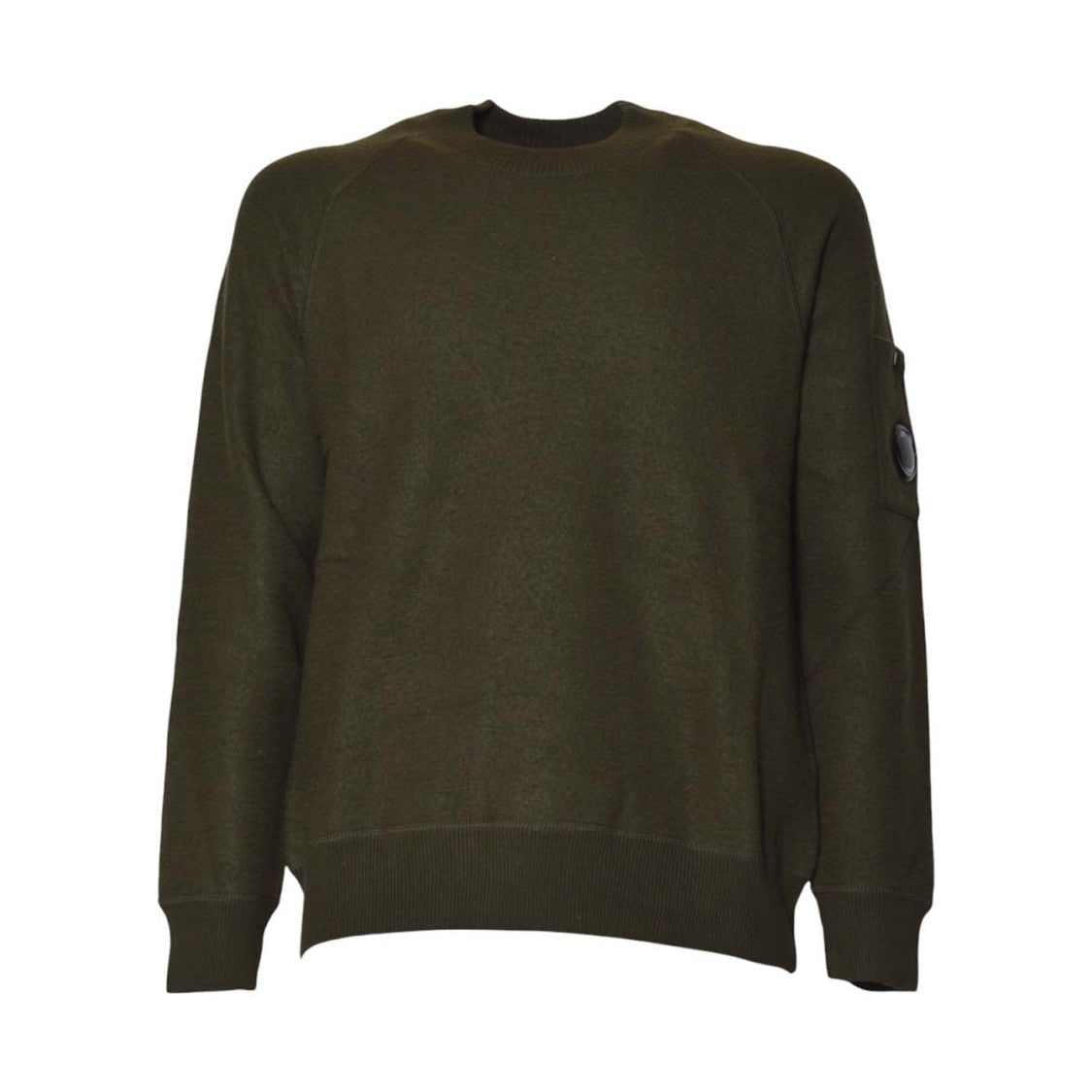 C.P. Company Deep Green Crew Neck Sweater With Unique Lens Detail