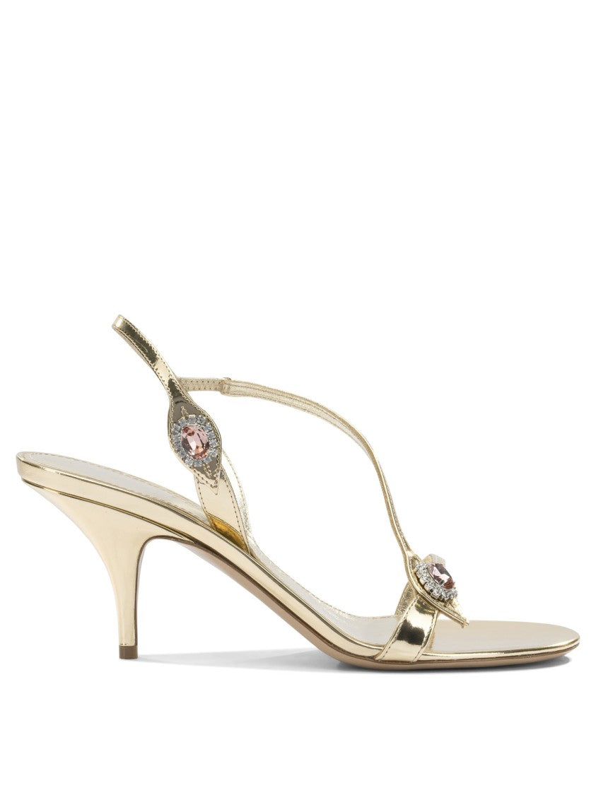 Ferragamo Metallic Leather Sandals With Jewel Embellishments
