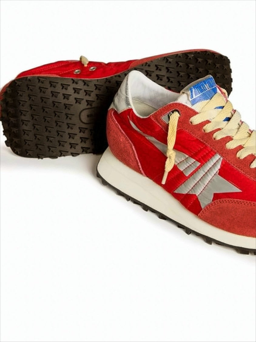 Golden Goose Vibrant Red Sneakers With Suede Overlays And Silver Star Detail