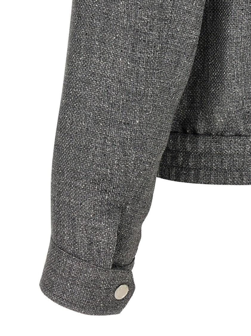 Brunello Cucinelli Textured Hopsack Jacket With Zip Closure And Adjustable Cuffs