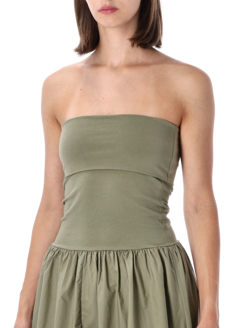 By Malene Birger Strapless Midi Dress With Fitted Bodice And Gathered Skirt