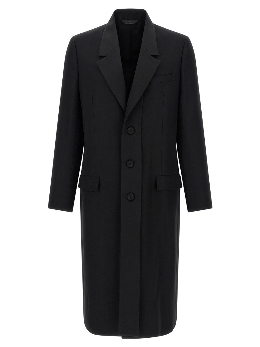Fendi Crepe Wool Coat With Double Layer Satin Lapel