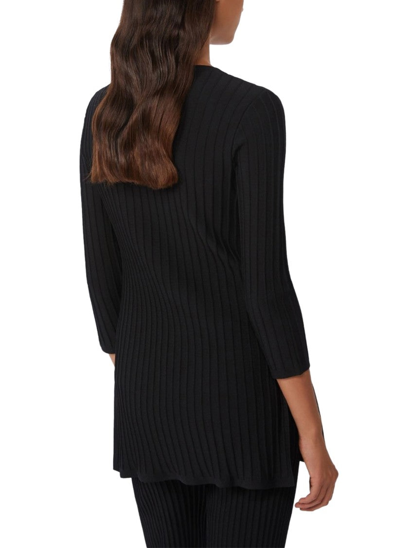 Max Mara Ribbed Black Long-Sleeved Top With Relaxed Fit