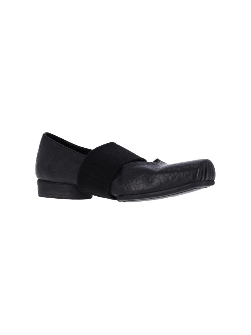Uma Wang Black Squared-Toe Leather Cross-Strap Flats