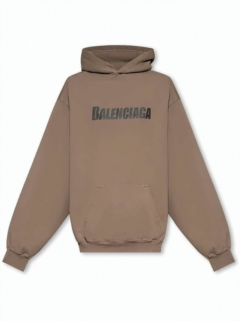Balenciaga Relaxed Fit Brown Hoodie With Contrasting Logo Print