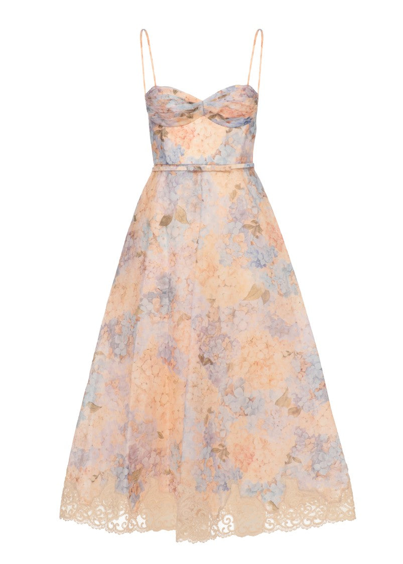 Zimmermann Midi-Length Floral Pattern Dress With Adjustable Waist Bow