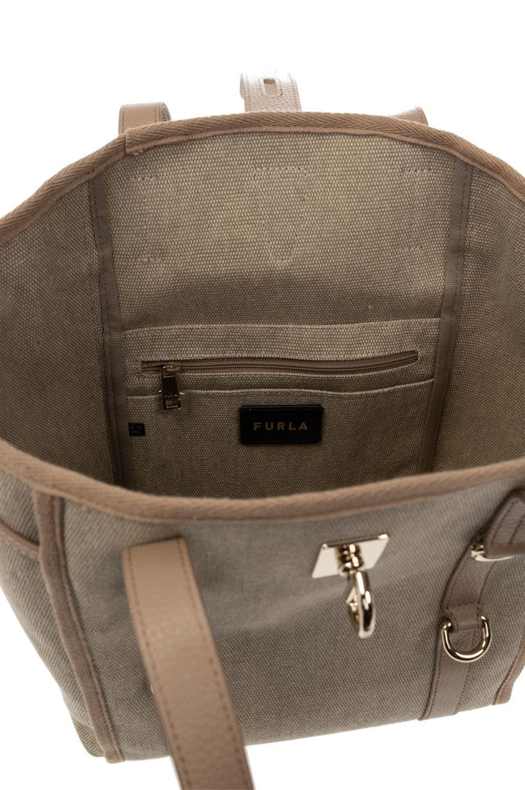 Furla Textured Fabric Handbag With Leather Accents