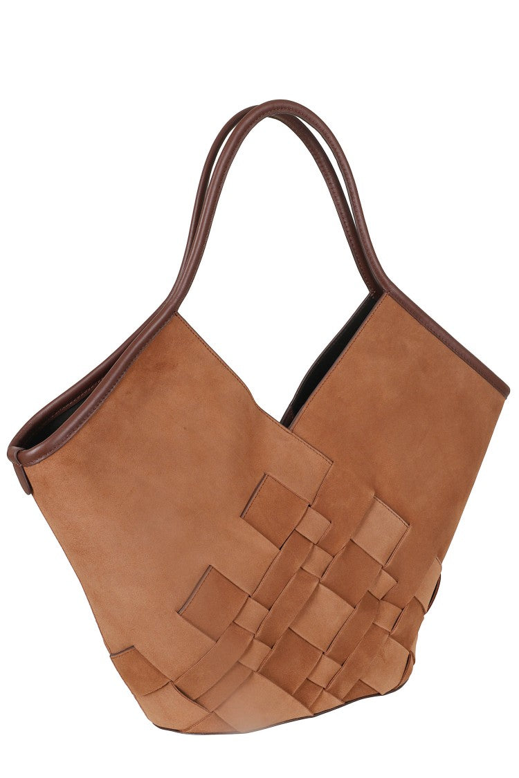 Hereu Brown Coloma Woven Pattern Suede Tote Bag