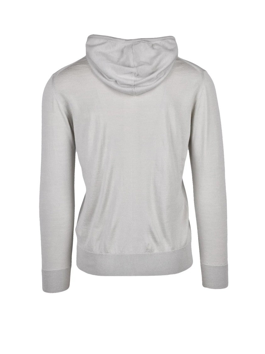 Eleventy Light Grey Wool Silk Men Zip Cardigan