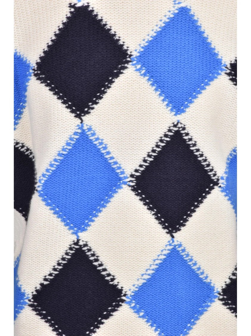 Kangra Crewneck Sweater With Bold Argyle Pattern And Textured Details