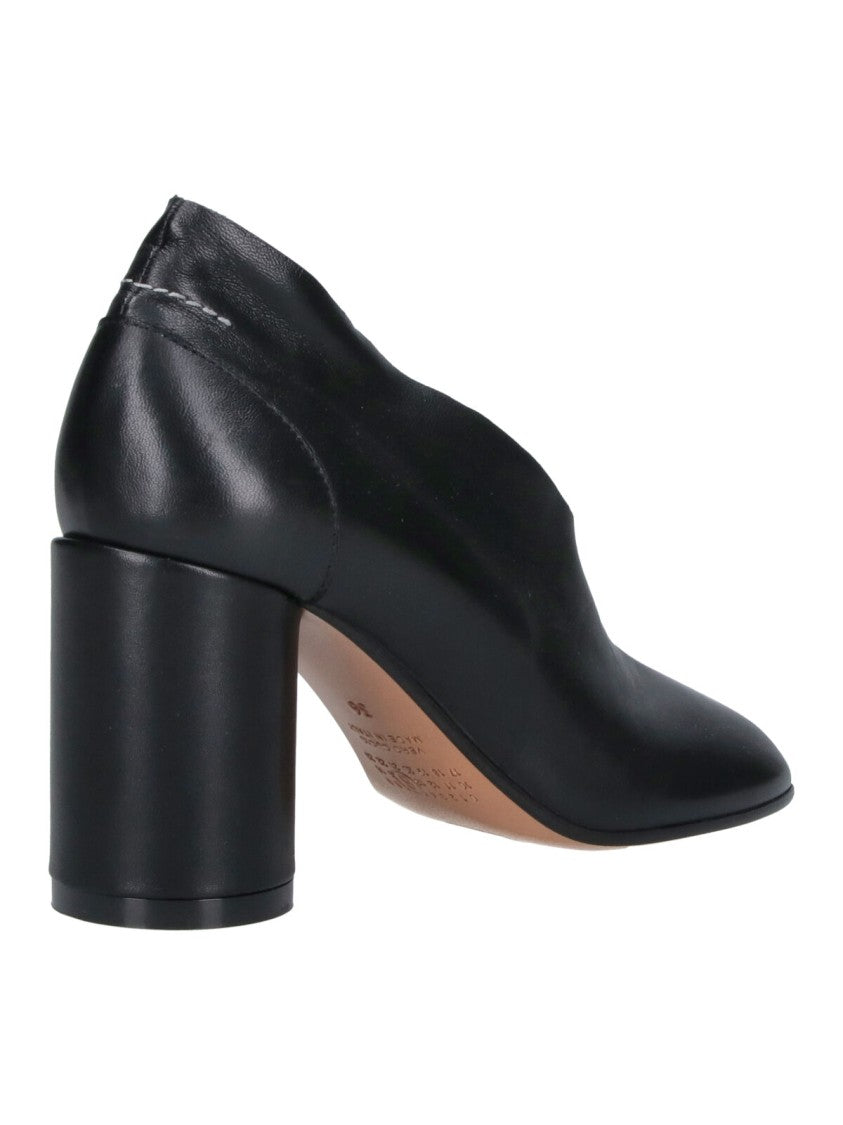 Mm6 By Maison Margiela Black Leather Scalloped Edge Block Heel Pumps