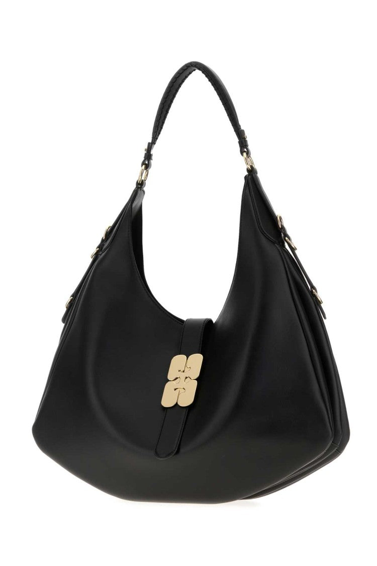 Ganni Black Leather Large Kat Shoulder Bag