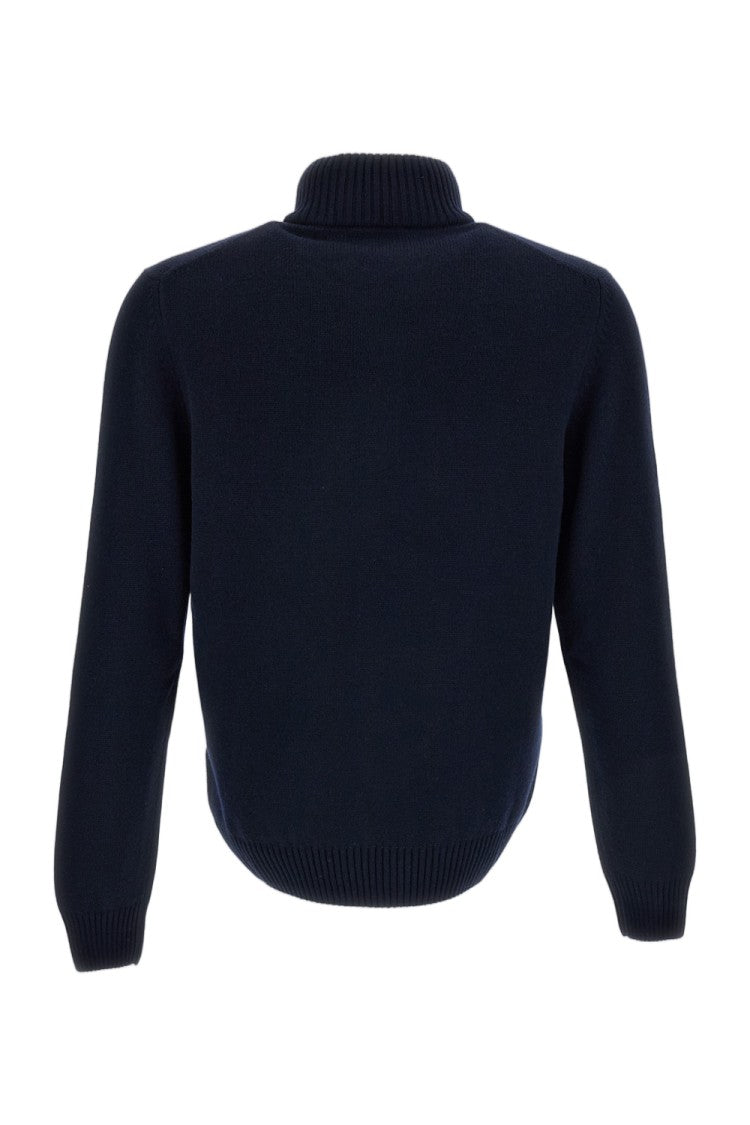 Gran Sasso Blue High-Neck Wool-Blend Zip Sweater