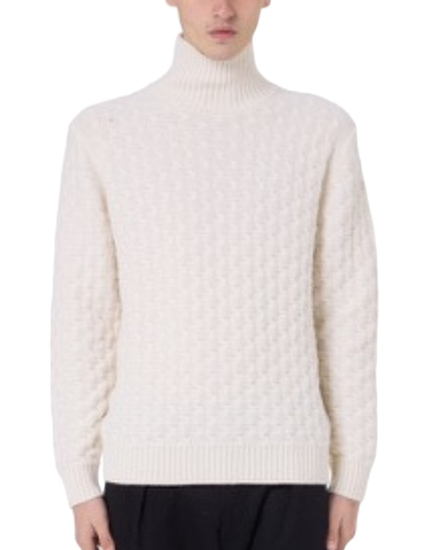 Paolo Pecora High-Neck Wool Sweater With Textured Knit