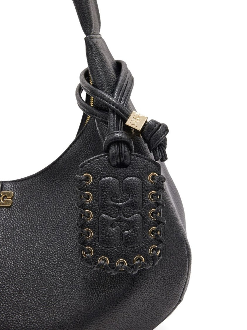 Ganni Crescent-Shaped Nero Shoulder Bag With Textured Finish
