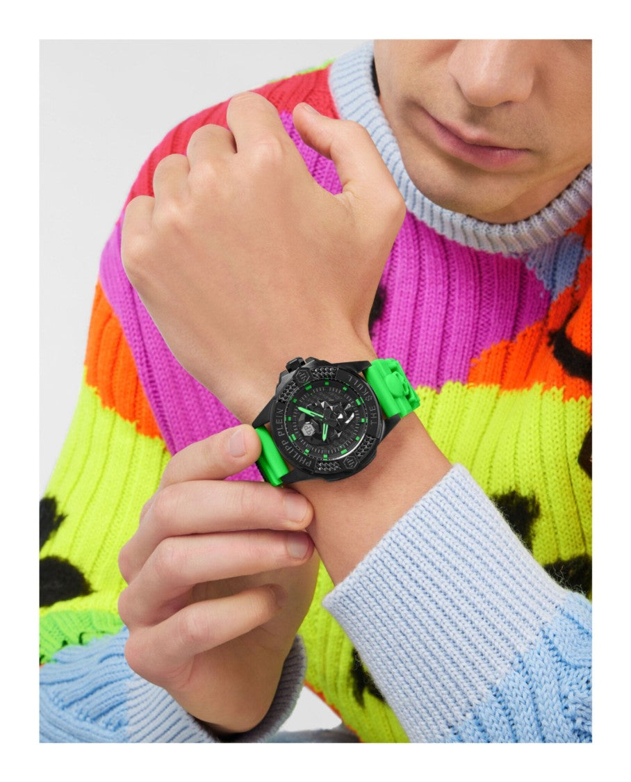 Philipp Plein 44Mm Black Case Silicone Watch With Guilloche Dial