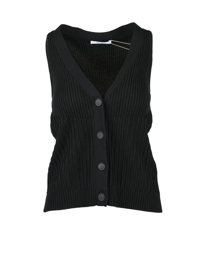 Max Mara Black Cotton-Blend Ribbed Vest