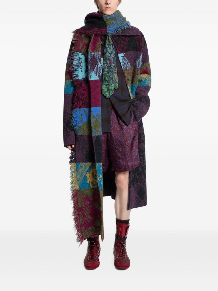 Dries Van Noten Patchwork Design Long Scarf With Fringed Edges