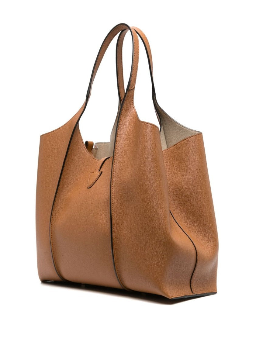 Tod's Caramel Brown Grained Leather Pouch Tote