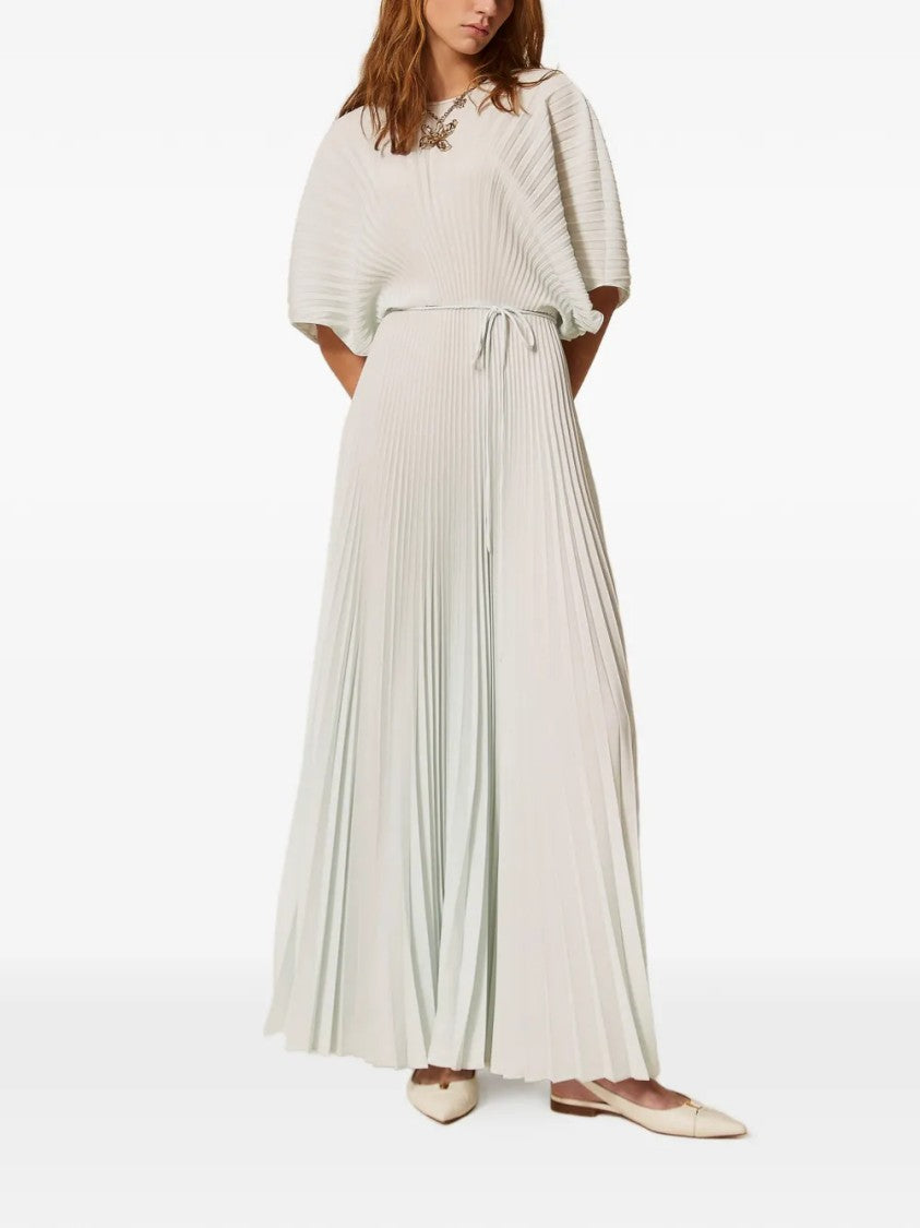 Twin-Set Pleated Maxi Dress With Cinched Waist