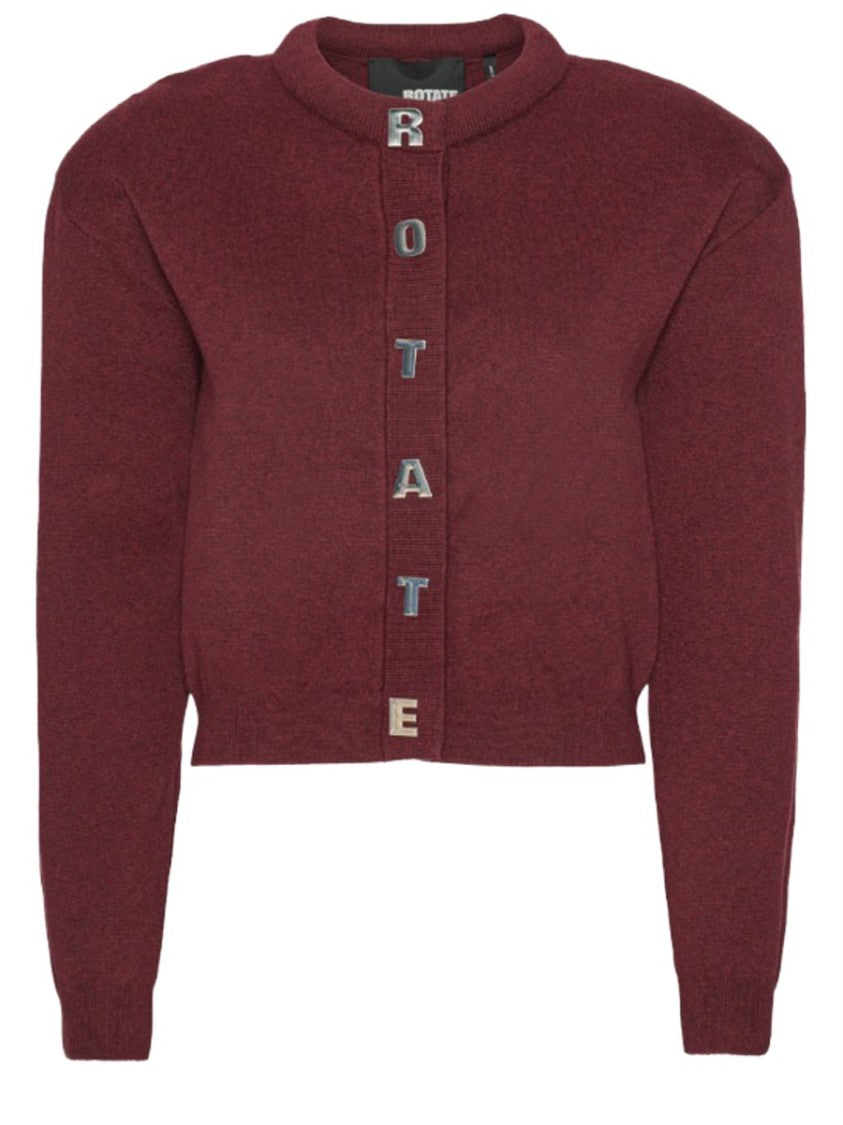 Rotate Birger Christensen Burgundy Cotton-Cashmere Metallic Letters Cardigan