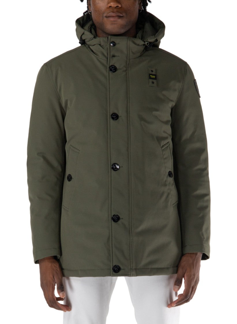 Blauer Olive Green Quilted Jacket Hood Button