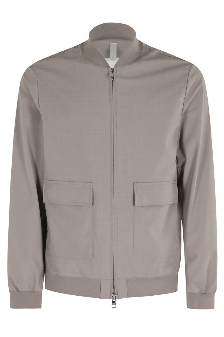 Duno Beige Flap Pocket Warp-Knit Wool-Blend Bomber Jacket