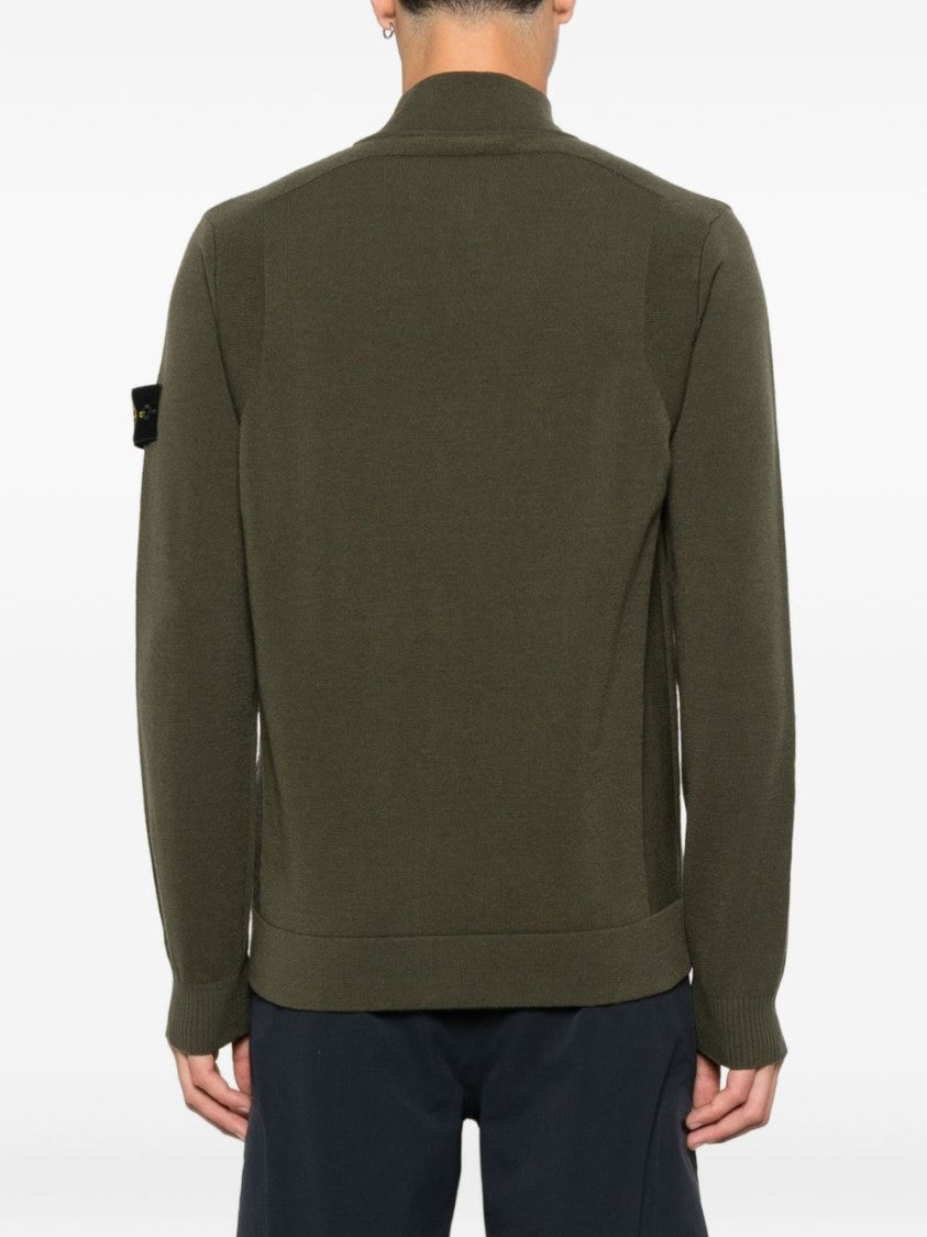 Stone Island Militarily Inspired Zip-Up Sweater With Logo Badge