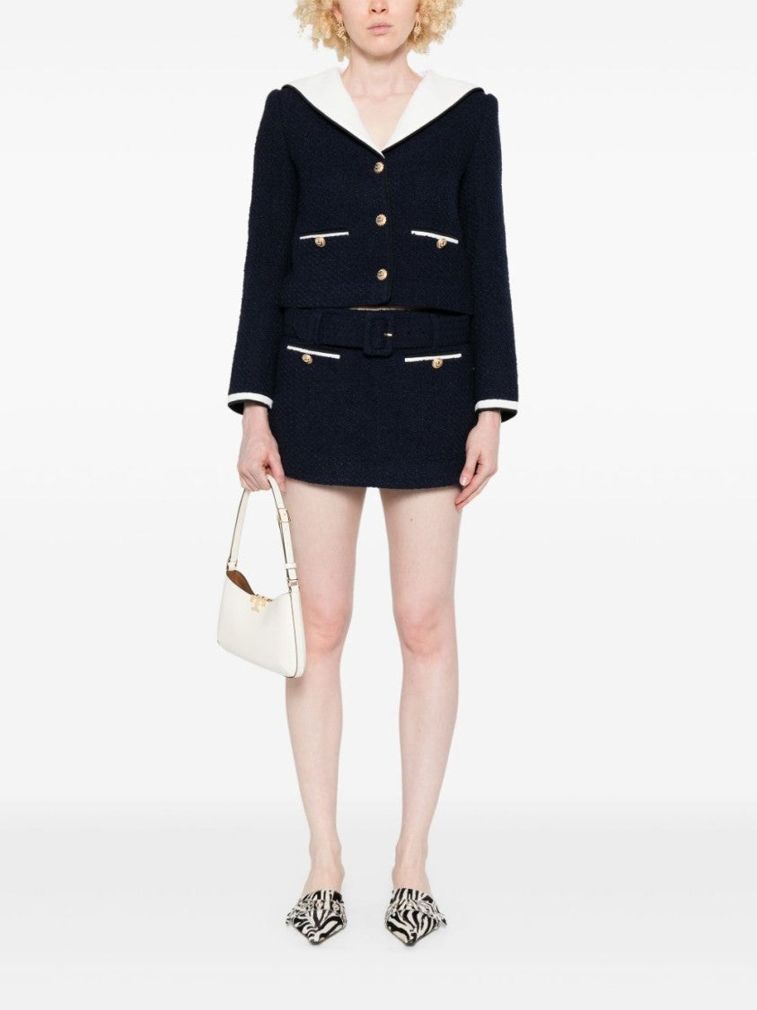 Self-Portrait Navy Boucle Culotte Skirt