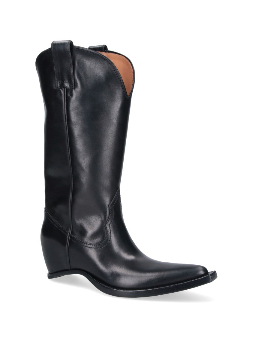 Maison Margiela Black Heel-Less Squared Toe Leather Boots