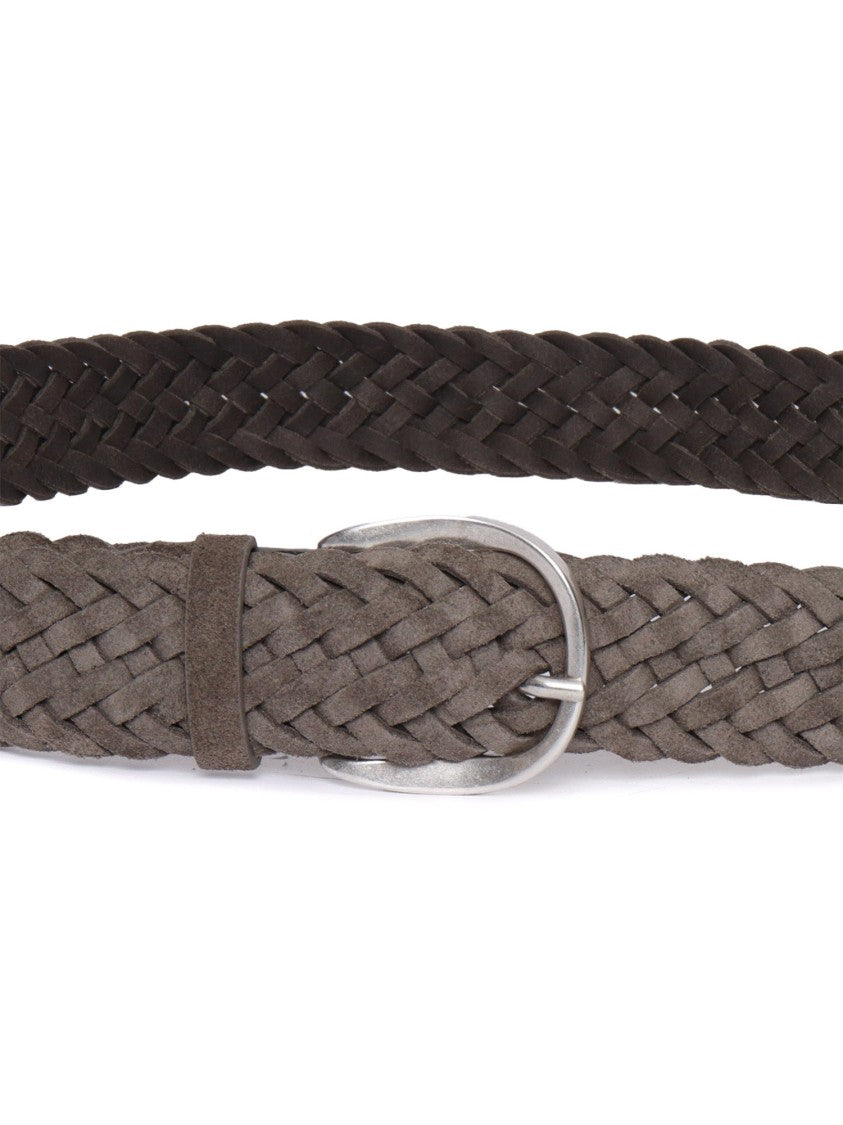 Claudio Orciani Braided Suede Belt With Textured Woven Pattern And Silver-Tone Buckle