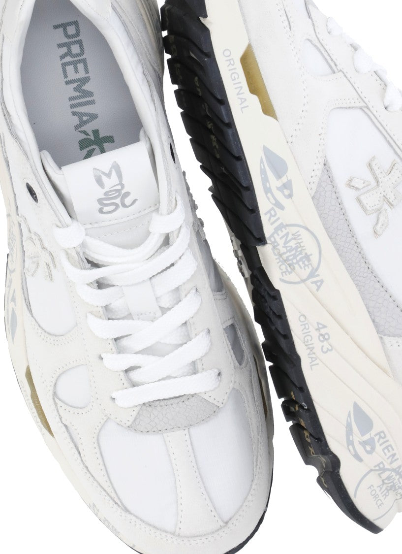 Premiata White Mased 7823 Suede-Blend Sneakers