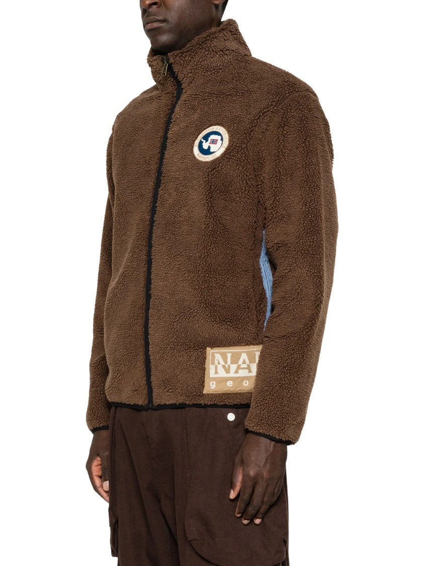 Napapijri Archive Fleece Brown Stand Collar Polyester Fleece Jacket