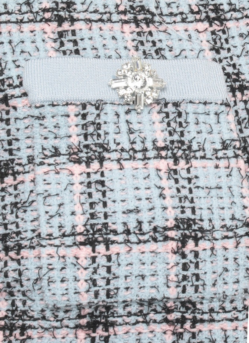 Self-Portrait Check Pattern Knit Dress With Jewel Button Accents