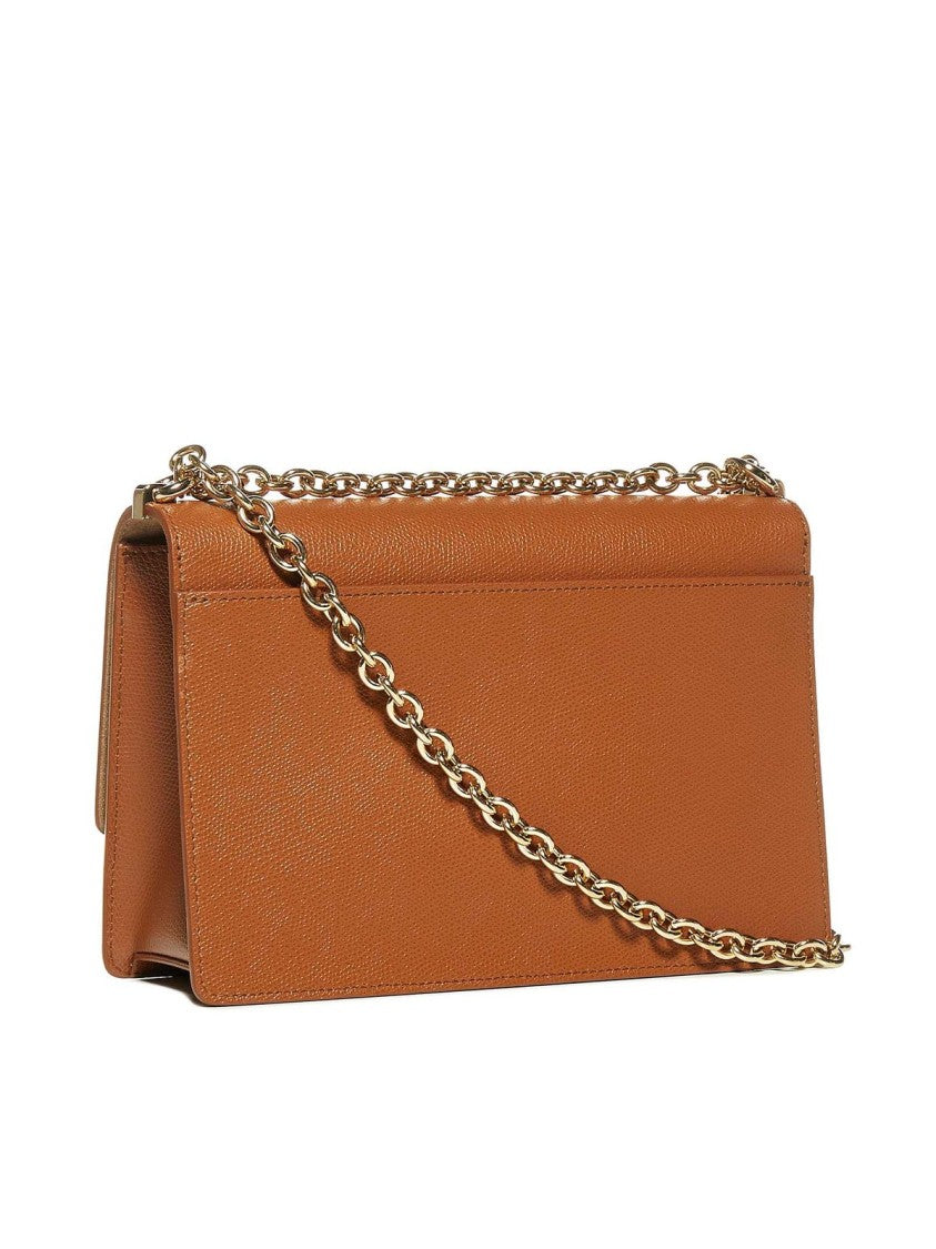 Furla Structured Leather Shoulder Bag With Metallic Clasp