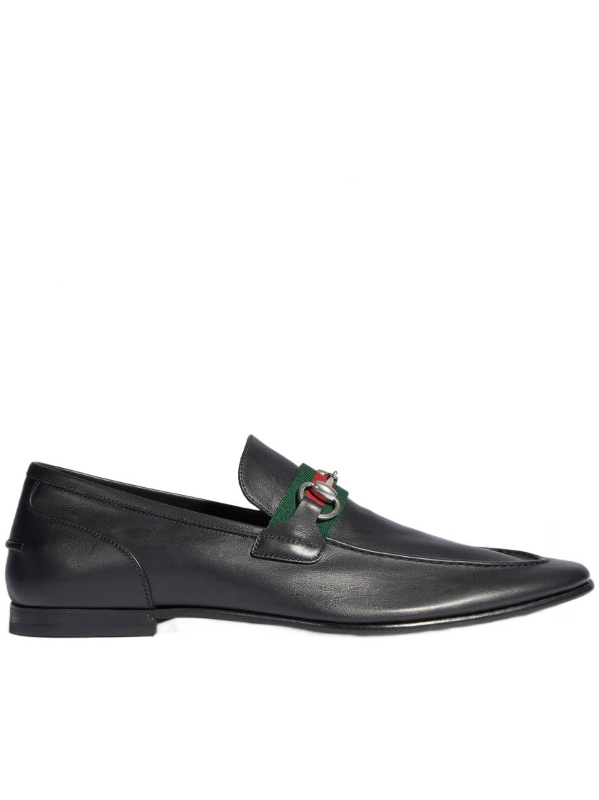 Gucci Rounded Toe Black Leather Loafer With Horsebit Detail