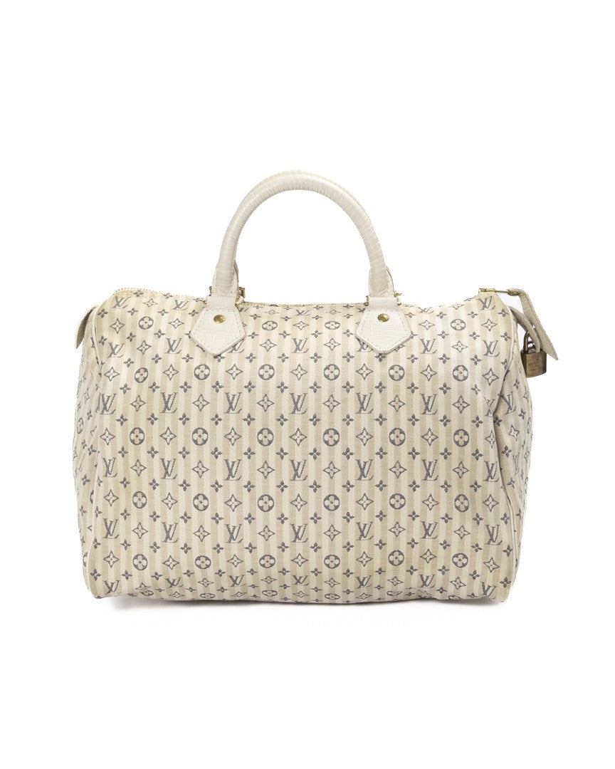 Louis Vuitton White Speedy 30 Monogram Mini Lin Fabric Handbag