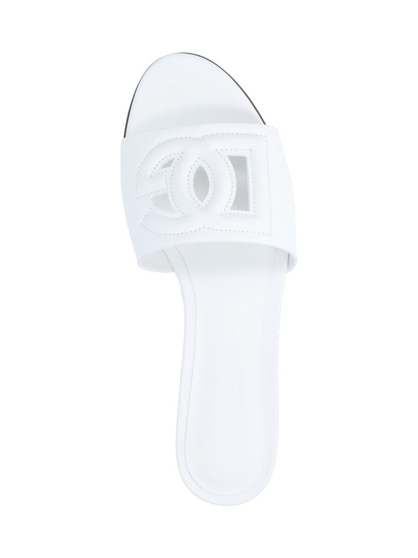 Dolce & Gabbana White Dg Leather Slides Sandals