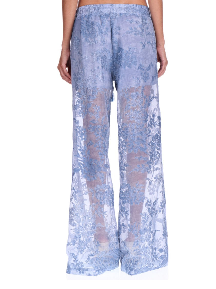 Ermanno Firenze Floral-Patterned Sheer Trousers With Wide Leg Silhouette