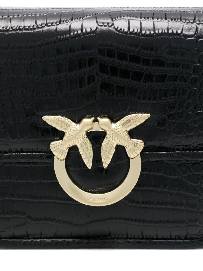 Pinko Compact Black Bag With Textured Crocodile Finish